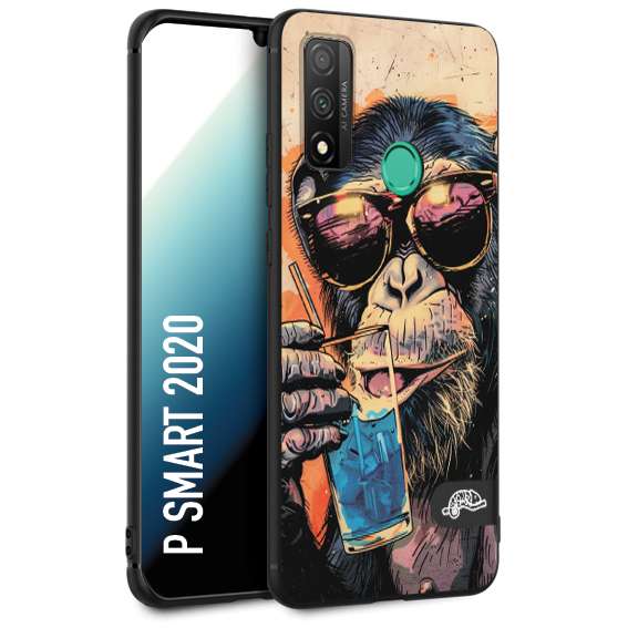 CUSTOMIZZA - Custodia cover nera morbida in tpu compatibile per Huawei P Smart 2020 estate disegnata cocktails animali simpatici scimmia monkey negroni