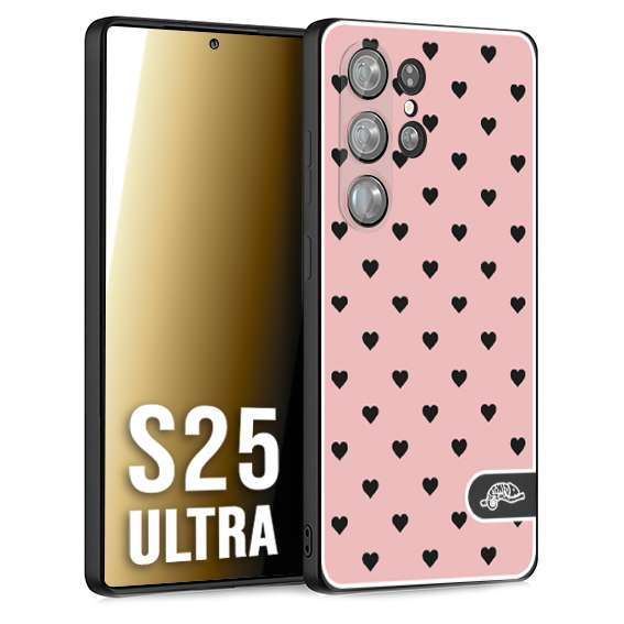 CUSTOMIZZA - Custodia cover nera morbida in tpu compatibile per Samsung S25 ULTRA cuori pois rosa donna pin up vintage