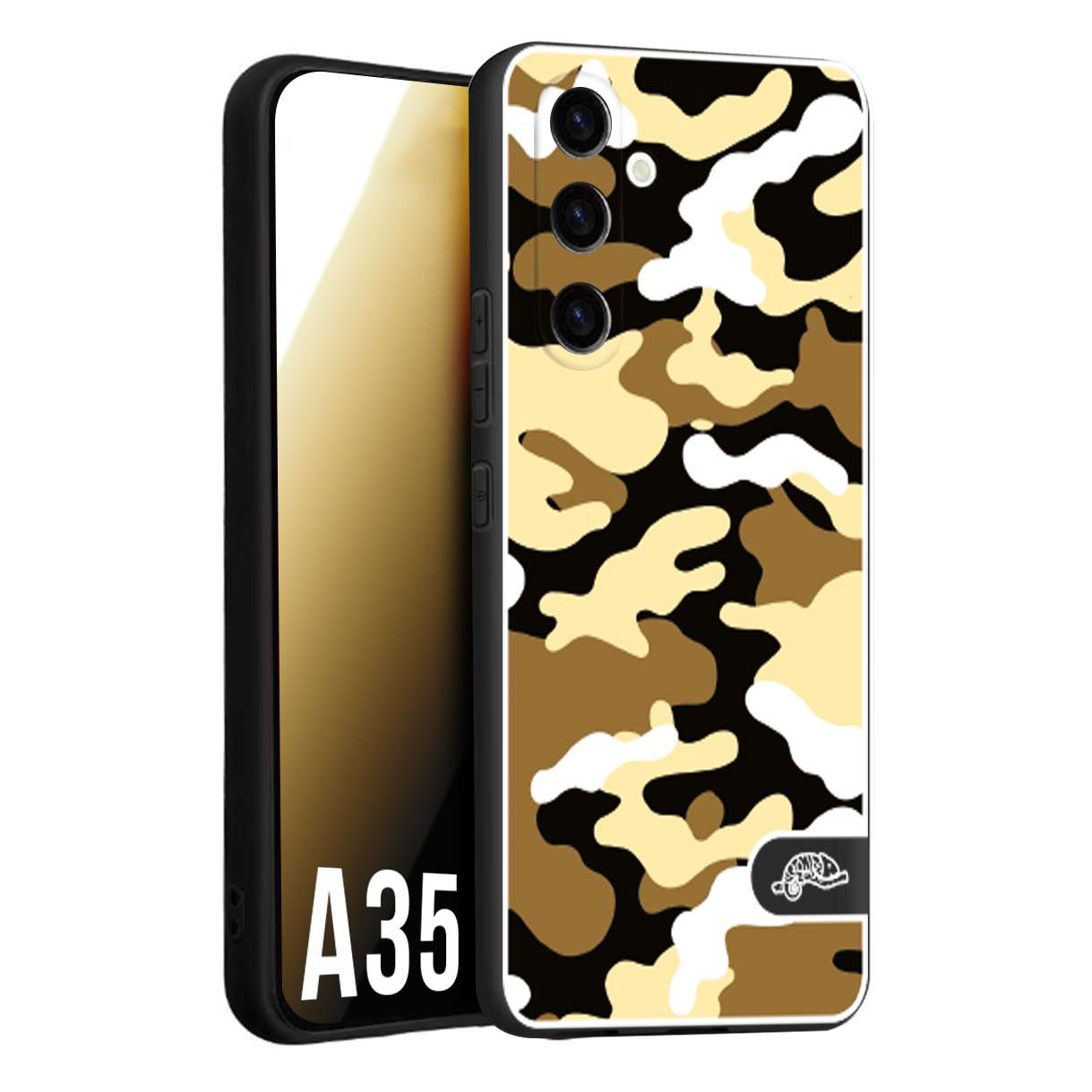 CUSTOMIZZA - Custodia cover nera morbida in tpu compatibile per Samsung A35 5G camouflage mimetico militare giallo desert brown