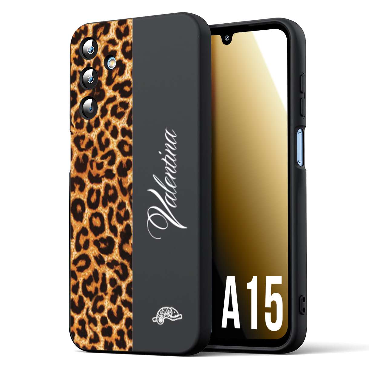 CUSTOMIZZA - Custodia cover nera morbida in tpu compatibile per Samsung A15 5G custom nome scritta leopardato maculato donna marrone leopard