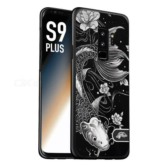 CUSTOMIZZA - Custodia cover nera morbida in tpu compatibile per Samsung S9 PLUS carpa koi black and white bianco a rilievo disegnato tattoo tatuaggio