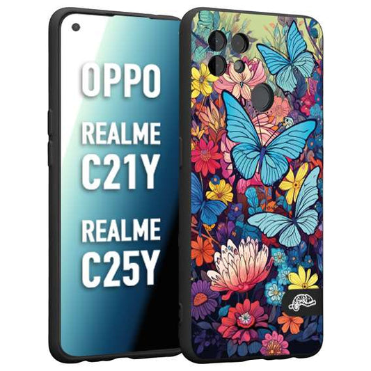 CUSTOMIZZA - Custodia cover nera morbida in tpu compatibile per Oppo Realme C53 - C51 - NOTE 50 farfalle butterfly moderno donna disegnate gialla blu rosa