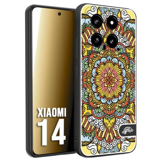 CUSTOMIZZA - Custodia cover nera morbida in tpu compatibile per Xiaomi 14 mandala colorato fiore nuvole arancione