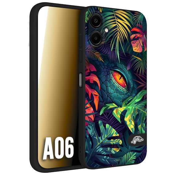 CUSTOMIZZA - Custodia cover nera morbida in tpu compatibile per Samsung A06 animali color giungla tropicale occhio di coccodrillo alligatore disegnato