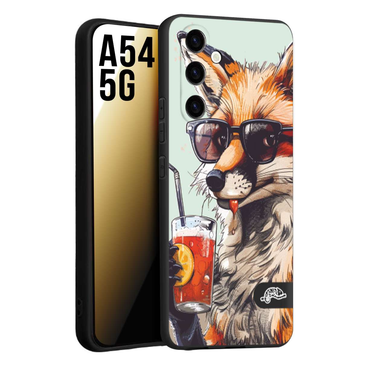 CUSTOMIZZA - Custodia cover nera morbida in tpu compatibile per Samsung A54 5G estate disegnata cocktails animali simpatici fox volpe negroni