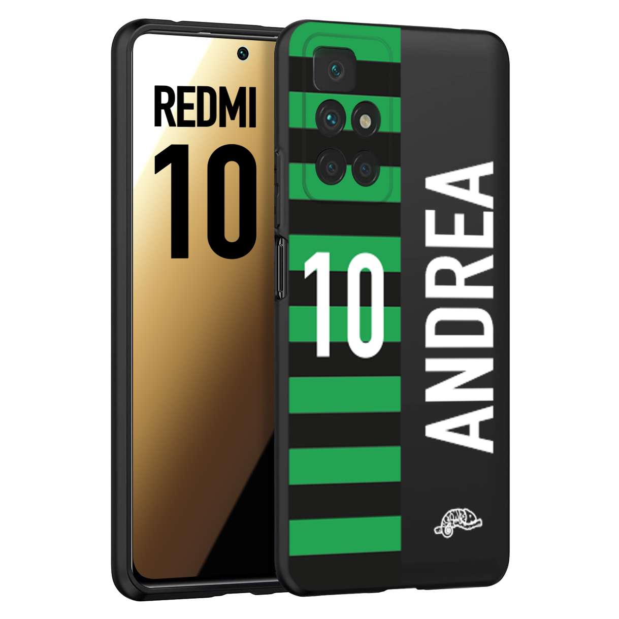 CUSTOMIZZA - Custodia cover nera morbida in tpu compatibile per Xiaomi Redmi 10 personalizzata calcio football nome e numero calciatori neroverde