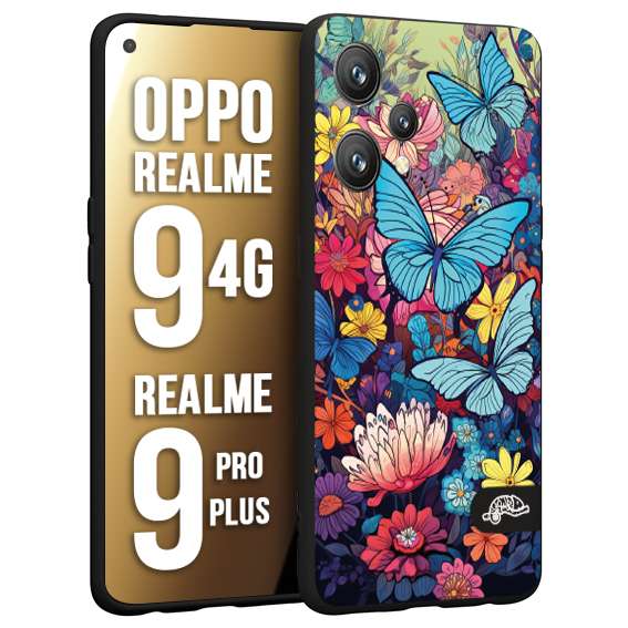 CUSTOMIZZA - Custodia cover nera morbida in tpu compatibile per Oppo Realme C21Y - C25Y farfalle butterfly moderno donna disegnate gialla blu rosa