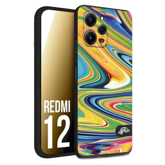 CUSTOMIZZA - Custodia cover nera morbida in tpu compatibile per Xiaomi Redmi 12 colorata fantasia vortice marmo arcobaleno gialla verde blu