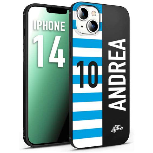 CUSTOMIZZA - Custodia cover nera morbida in tpu compatibile per iPhone 14 personalizzata calcio football nome e numero calciatori biancazzurri