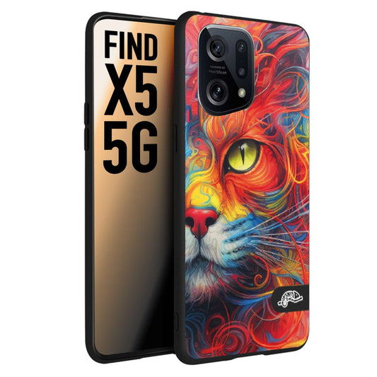 CUSTOMIZZA - Custodia cover nera morbida in tpu compatibile per Oppo Find X5 animali color cat gatto viso colori vibranti disegnato schizzo