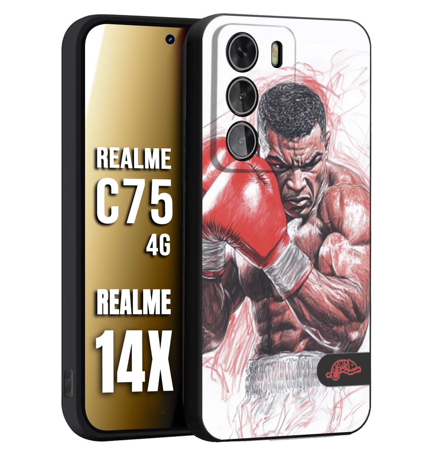 CUSTOMIZZA - Custodia cover nera morbida in tpu compatibile per Realme 14X - C75 4G pugilato pugili disegno tattoo guantoni boxer pesi massimi iron mike