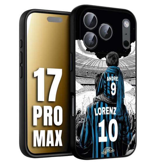 CUSTOMIZZA - Custodia cover nera morbida in tpu compatibile per iPhone 17 PRO MAX personalizzata calcio football padre e figlio calciatori nerazzurra