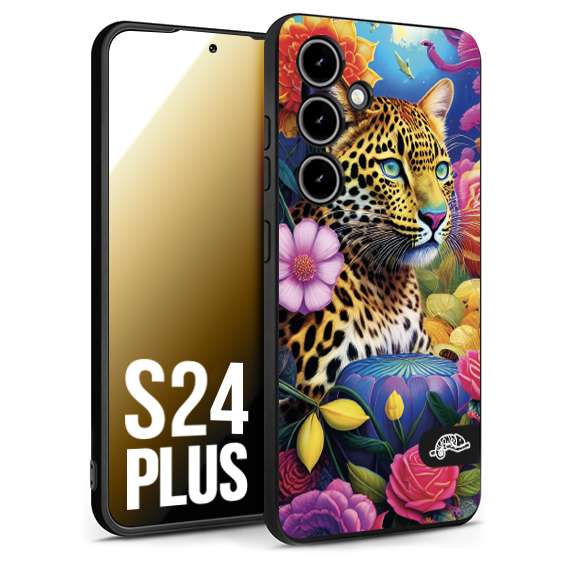 CUSTOMIZZA - Custodia cover nera morbida in tpu compatibile per Samsung S24 PLUS astratti donna flower fantasia leopardo ghepardo animali colorati