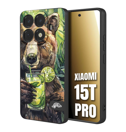 CUSTOMIZZA - Custodia cover nera morbida in tpu compatibile per Xiaomi 15T PRO fiori estate disegnata cocktails animali simpatici orso bear negroni
