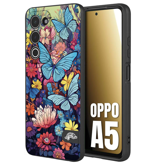 CUSTOMIZZA - Custodia cover nera morbida in tpu compatibile per Oppo A5 farfalle butterfly moderno donna disegnate gialla blu rosa
