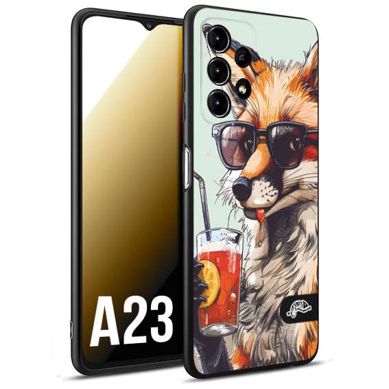 CUSTOMIZZA - Custodia cover nera morbida in tpu compatibile per Samsung A23 estate disegnata cocktails animali simpatici fox volpe negroni