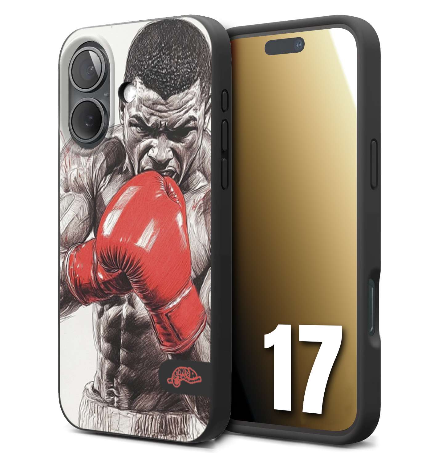 CUSTOMIZZA - Custodia cover nera morbida in tpu compatibile per iPhone 17 pugilato pugili disegno tattoo guantoni box pesi massimi gancio