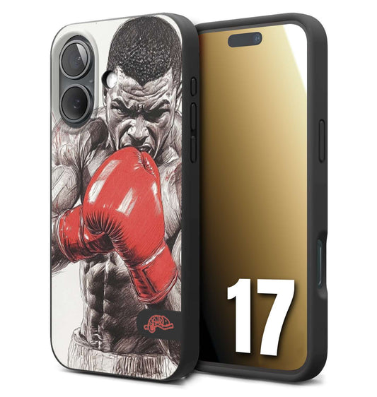 CUSTOMIZZA - Custodia cover nera morbida in tpu compatibile per iPhone 17 pugilato pugili disegno tattoo guantoni box pesi massimi gancio