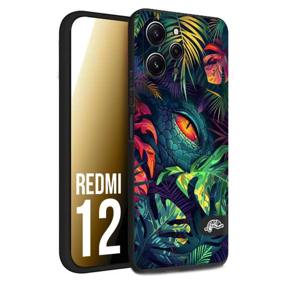 CUSTOMIZZA - Custodia cover nera morbida in tpu compatibile per Xiaomi Redmi 12 animali color giungla tropicale occhio di coccodrillo alligatore disegnato