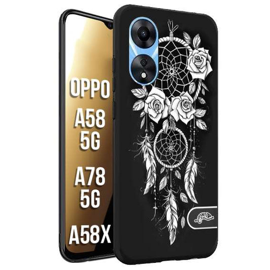 CUSTOMIZZA - Custodia cover nera morbida in tpu compatibile per Oppo A58 5G - A78 5G - A58X acchiappasogni dreamcatcher black and white bianco a rilievo disegnato tattoo tatuaggio