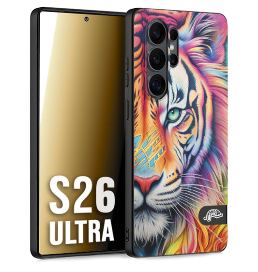 CUSTOMIZZA - Custodia cover nera morbida in tpu compatibile per Samsung S26 ULTRA animali color tigre tiger viso colori vibranti disegnato schizzo