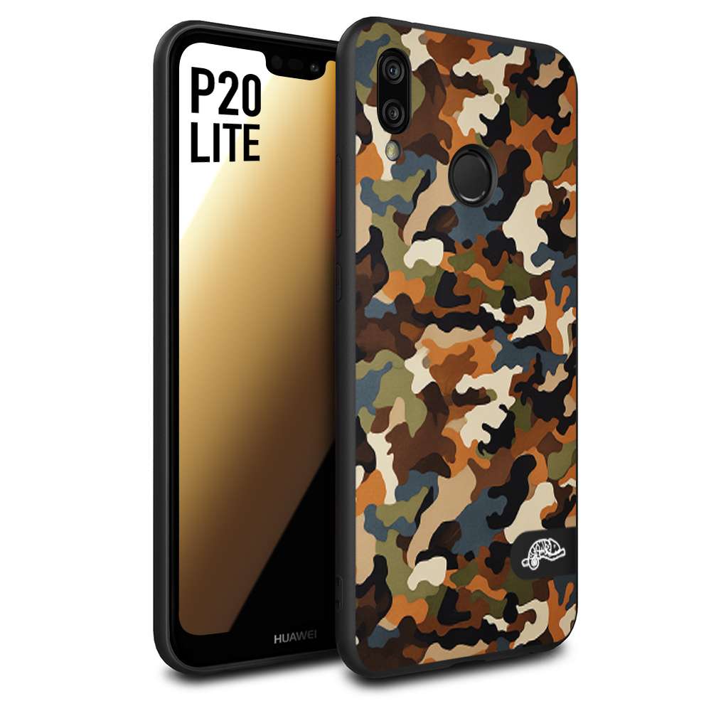 CUSTOMIZZA - Custodia cover nera morbida in tpu compatibile per Huawei P20 LITE camouflage mimetico militare moderno blu marrone beige