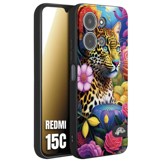 CUSTOMIZZA - Custodia cover nera morbida in tpu compatibile per Xiaomi Redmi 15C astratti donna flower fantasia leopardo ghepardo animali colorati