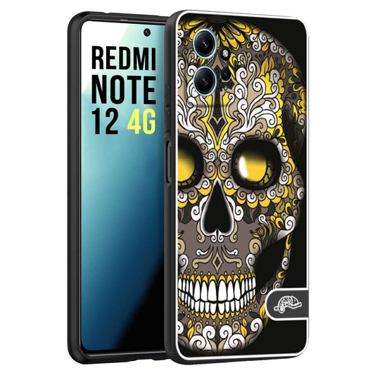 CUSTOMIZZA - Custodia cover nera morbida in tpu compatibile per Xiaomi Redmi Note 12 4G teschio messicano Mexican skull nero giallo