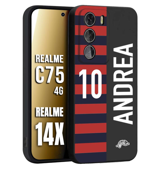 CUSTOMIZZA - Custodia cover nera morbida in tpu compatibile per Realme 14X - C75 4G personalizzata calcio football nome e numero calciatori rossoblu