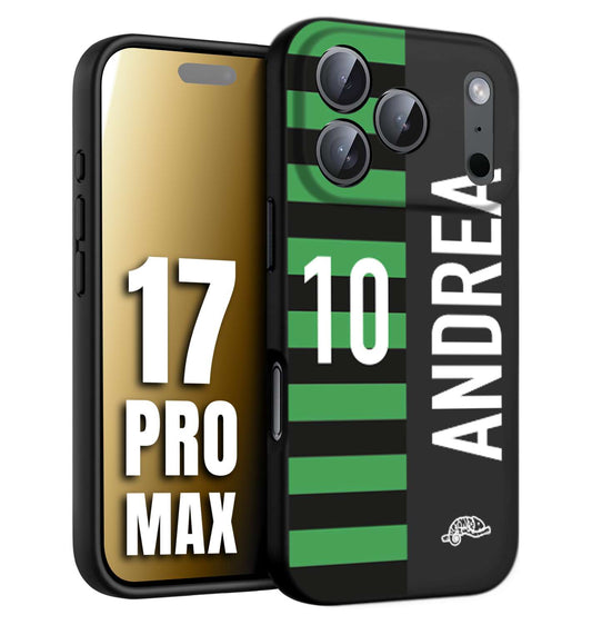 CUSTOMIZZA - Custodia cover nera morbida in tpu compatibile per iPhone 17 PRO MAX personalizzata calcio football nome e numero calciatori neroverde