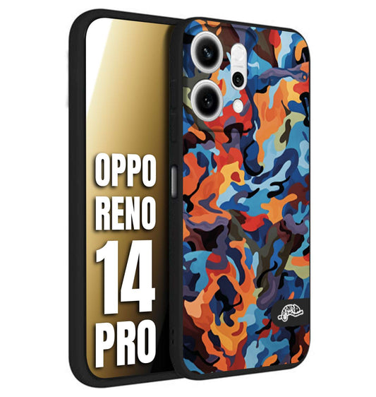 CUSTOMIZZA - Custodia cover nera morbida in tpu compatibile per Oppo Reno 14 PRO camouflage mimetico militare moderno blu arancio rosso
