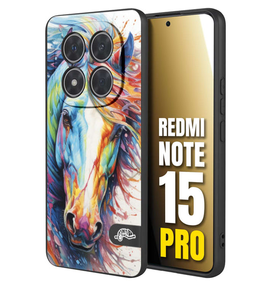 CUSTOMIZZA - Custodia cover nera morbida in tpu compatibile per Xiaomi Redmi Note 15 PRO animali color cavallo horse viso colori vibranti disegnato schizzo