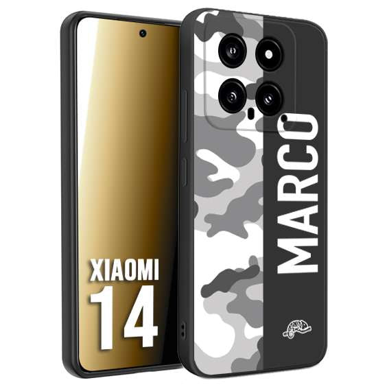 CUSTOMIZZA - Custodia cover nera morbida in tpu compatibile per Xiaomi 14 camouflage mimetico militare personalizzata nome bianco