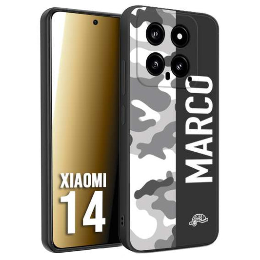 CUSTOMIZZA - Custodia cover nera morbida in tpu compatibile per Xiaomi 14 camouflage mimetico militare personalizzata nome bianco
