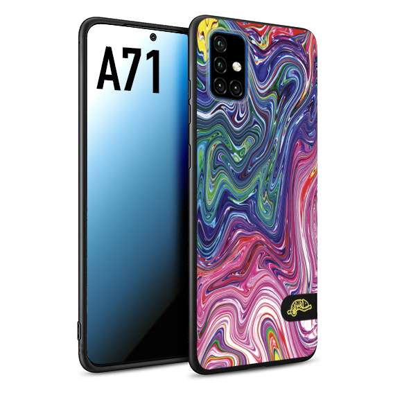 CUSTOMIZZA - Custodia cover nera morbida in tpu compatibile per Samsung A71 colorata fantasia vortice marmo arcobaleno rosa blu fucsia