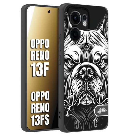 CUSTOMIZZA - Custodia cover nera morbida in tpu compatibile per Oppo Reno 13 F bulldog bianco a rilievo disegnato tattoo tatuaggio