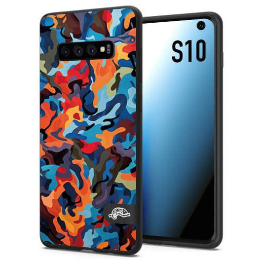 CUSTOMIZZA - Custodia cover nera morbida in tpu compatibile per Samsung S10 camouflage mimetico militare moderno blu arancio rosso