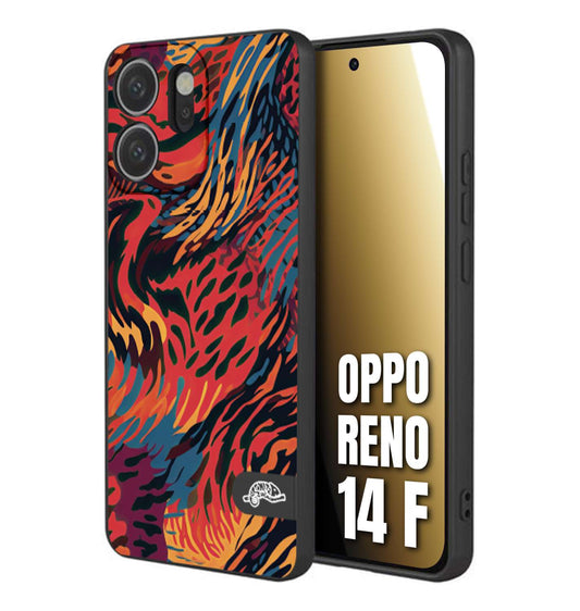 CUSTOMIZZA - Custodia cover nera morbida in tpu compatibile per Oppo Reno 14 F leopardato maculato tigrato colorata fiamme rossa blu arancione
