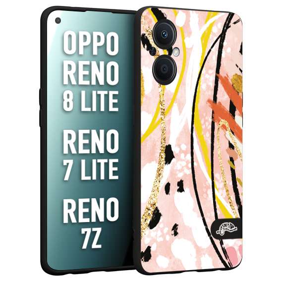 CUSTOMIZZA - Custodia cover nera morbida in tpu compatibile per Oppo Reno 7 Lite - 8 Lite - 7Z fiori astratti donna zebrato leopardato fantasia dorata gialla rosa colorata