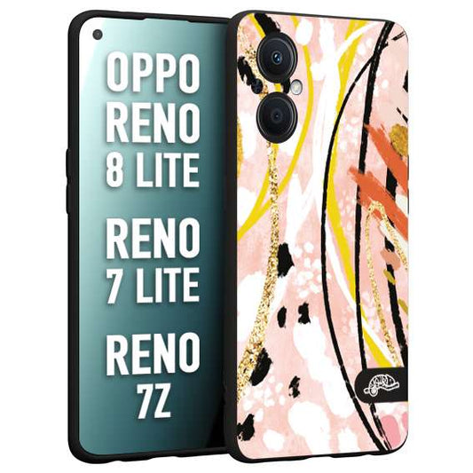 CUSTOMIZZA - Custodia cover nera morbida in tpu compatibile per Oppo Reno 7 Lite - 8 Lite - 7Z fiori astratti donna zebrato leopardato fantasia dorata gialla rosa colorata