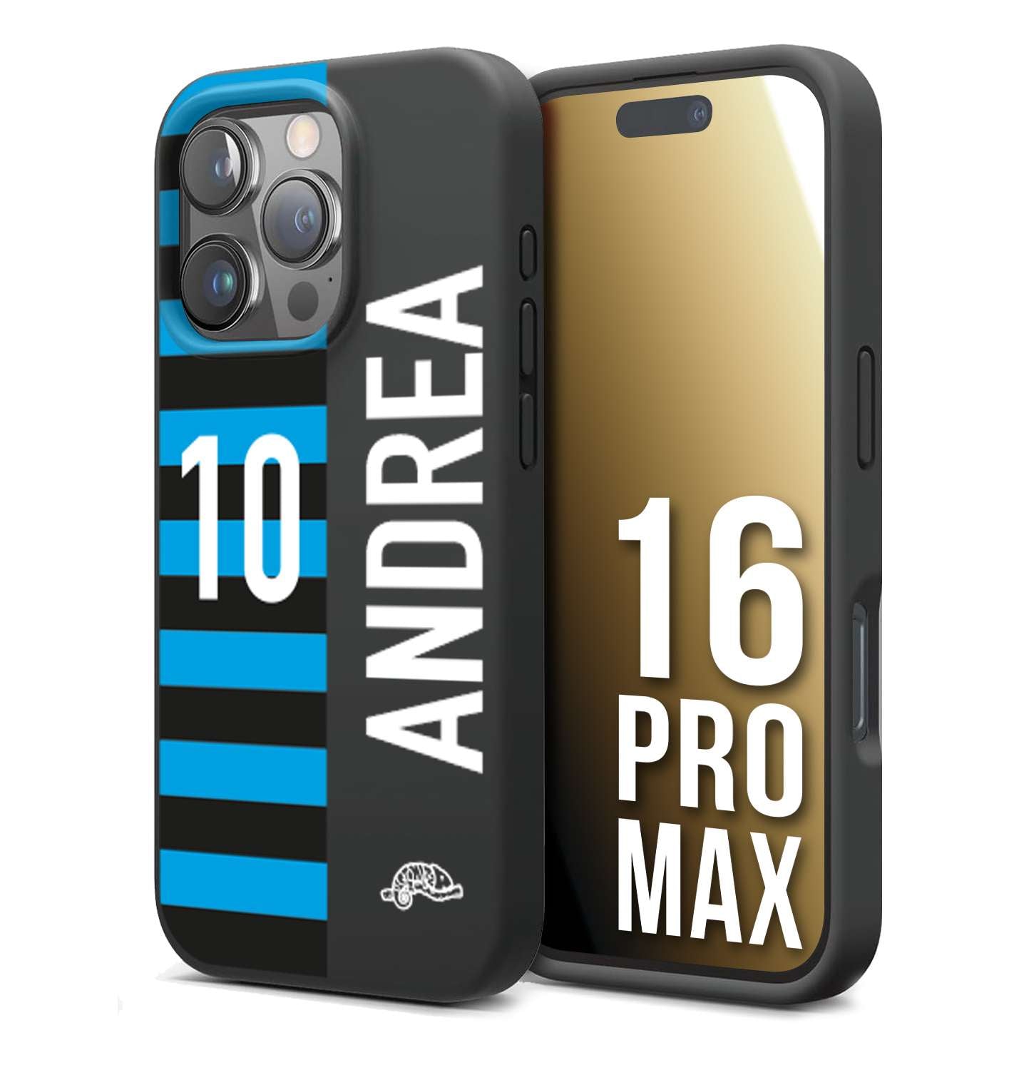 CUSTOMIZZA - Custodia cover nera morbida in tpu compatibile per iPhone 16 PRO MAX personalizzata calcio football nome e numero calciatori nerazzurra