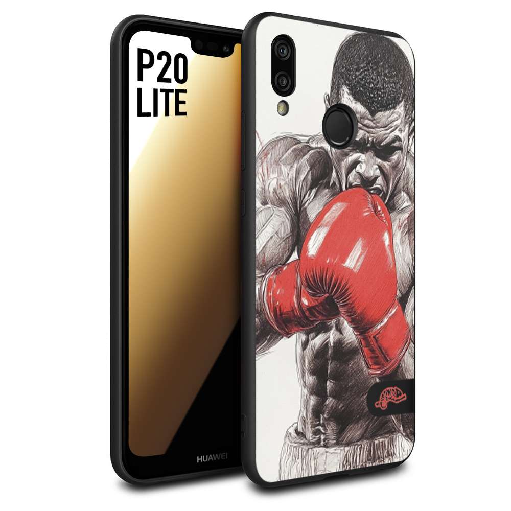 CUSTOMIZZA - Custodia cover nera morbida in tpu compatibile per Huawei P20 LITE pugilato pugili disegno tattoo guantoni box pesi massimi gancio