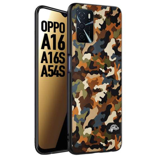 CUSTOMIZZA - Custodia cover nera morbida in tpu compatibile per Oppo A16 - A16S - A54S camouflage mimetico militare moderno blu marrone beige