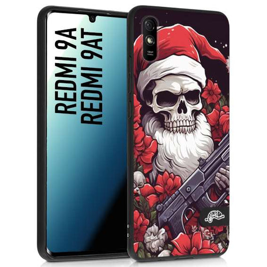 CUSTOMIZZA - Custodia cover nera morbida in tpu compatibile per Xiaomi Redmi 9A - 9AT teschio natale santa claus fiori tattoo disegnato