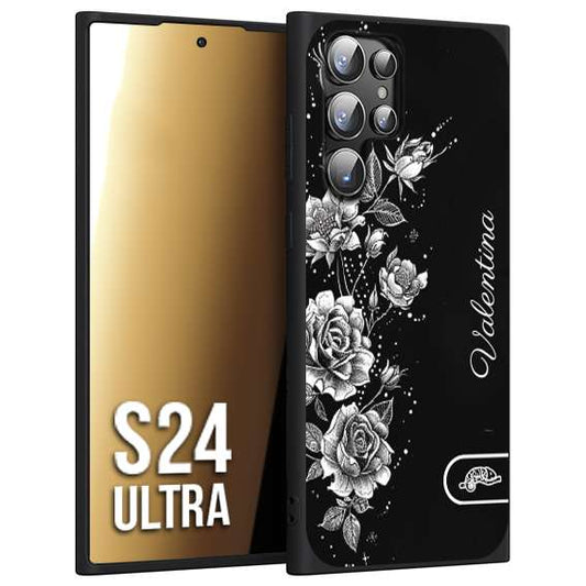 CUSTOMIZZA - Custodia cover nera morbida in tpu compatibile per Samsung S24 ULTRA a rilievo soft touch personalizzata nome rose fiori donna