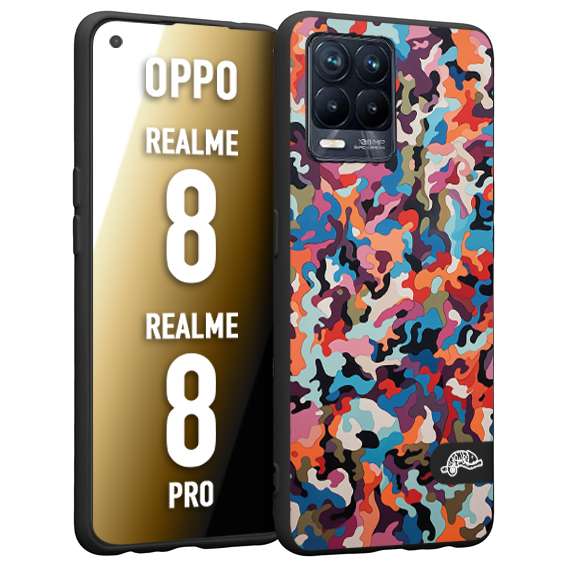 CUSTOMIZZA - Custodia cover nera morbida in tpu compatibile per Oppo Realme 8 - 8 PRO camouflage mimetico militare moderno blu arancio rosa