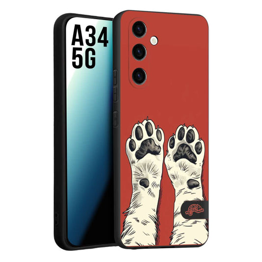 CUSTOMIZZA - Custodia cover nera morbida in tpu compatibile per Samsung A34 5G zampe di gatto cat paws rossa red disegnata fumetto cartoon