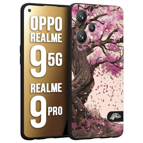 CUSTOMIZZA - Custodia cover nera morbida in tpu compatibile per Realme 9 5G - 9 PRO giapponese colori morbidi fiori di ciliegio rosa disegnata