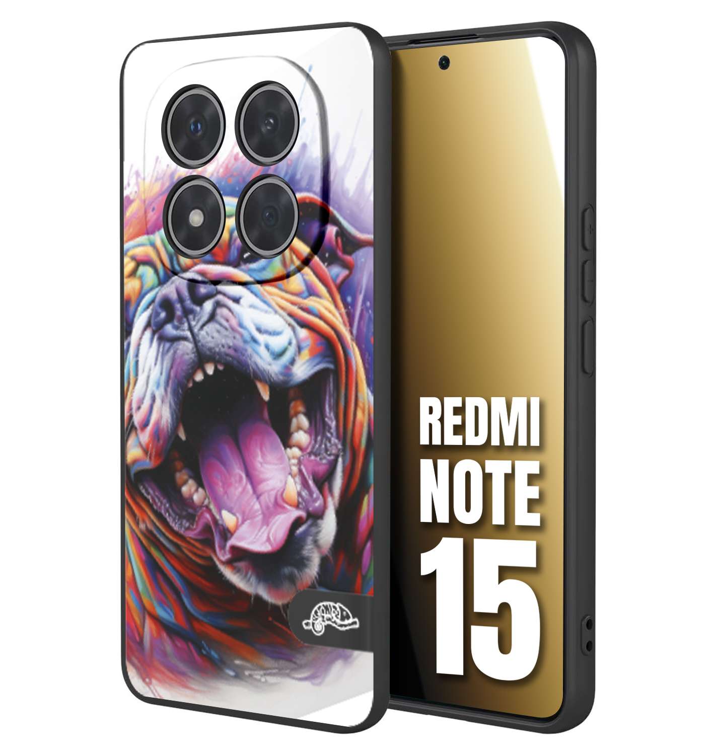 CUSTOMIZZA - Custodia cover nera morbida in tpu compatibile per Xiaomi Redmi Note 15 animali color bulldog cane dog colori vibranti disegnato schizzo