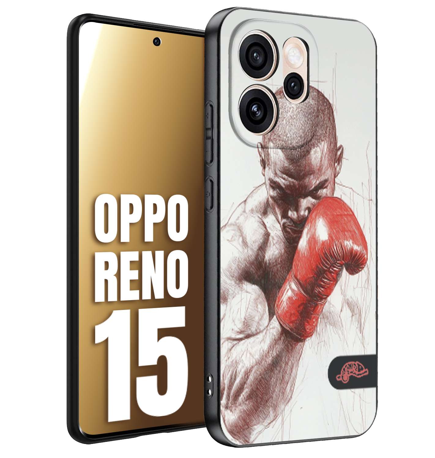 CUSTOMIZZA - Custodia cover nera morbida in tpu compatibile per Oppo Reno 15 pugilato pugili disegno tattoo guantoni box sport primo piano